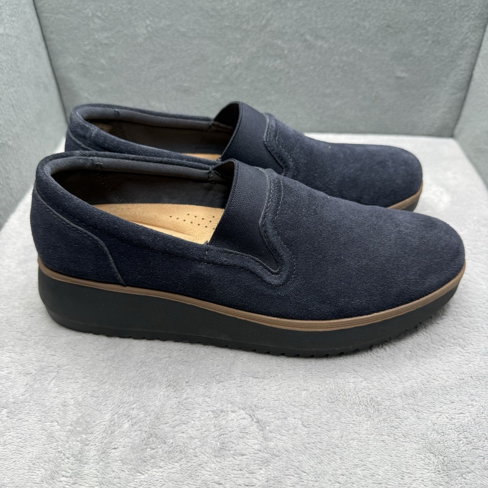 Clarks Sharon Dolly Women's 8.5 M Navy Suede Platform Slip On Walking Loafers